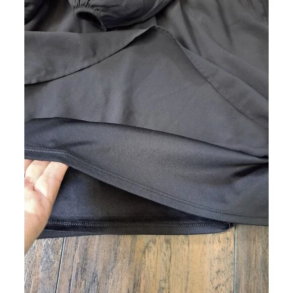 Express Dress Small Black Sheer Top Lined Pockets Elastic Waist Lace Up V-Neck - Picture 8 of 10